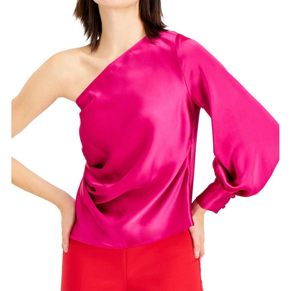 INC asymmetrical one shoulder silky blouse